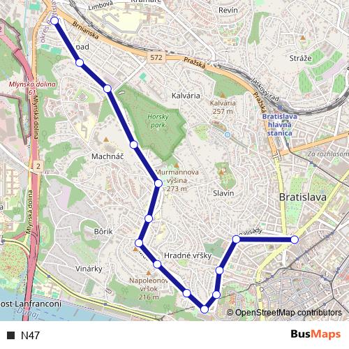N47 trolleybus Line Map