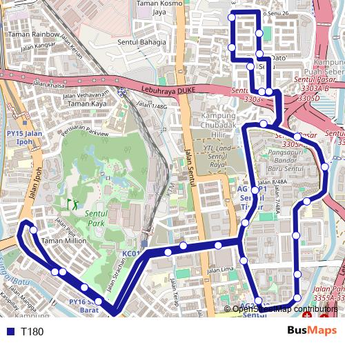 T180 bus Line Map