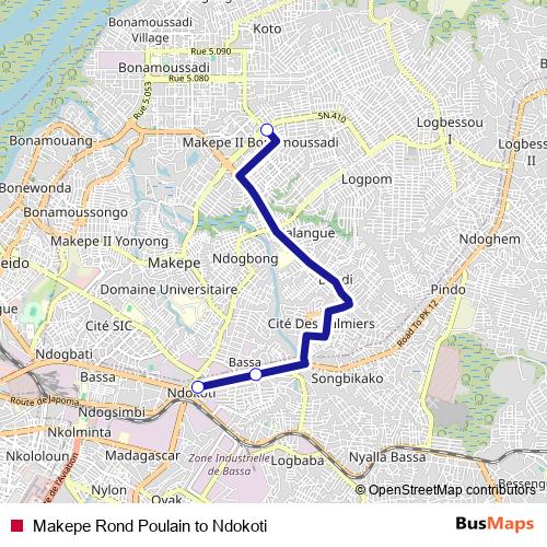 Makepe Rond Poulain to Ndokoti bus Line Map