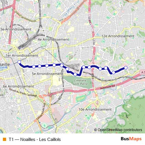 T1 tram Line Map