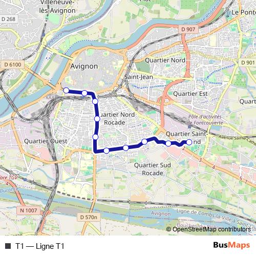 T1 tram Line Map