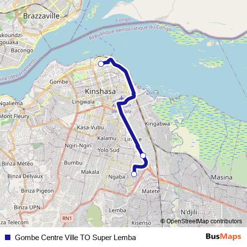Gombe Centre Ville TO Super Lemba bus Line Map