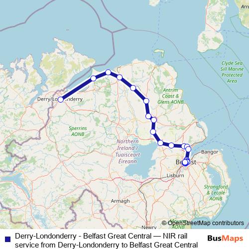 Derry-Londonderry - Belfast Great Central rail Line Map