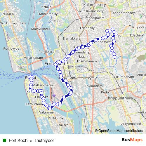 Fort Kochi ↔ Thuthiyoor bus Line Map
