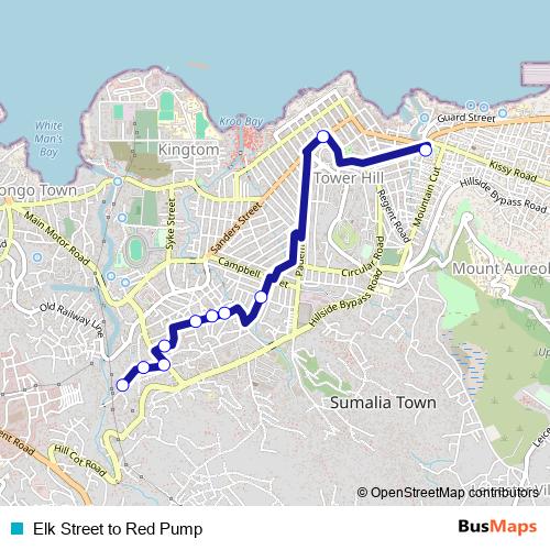 Elk Street to Red Pump bus Line Map