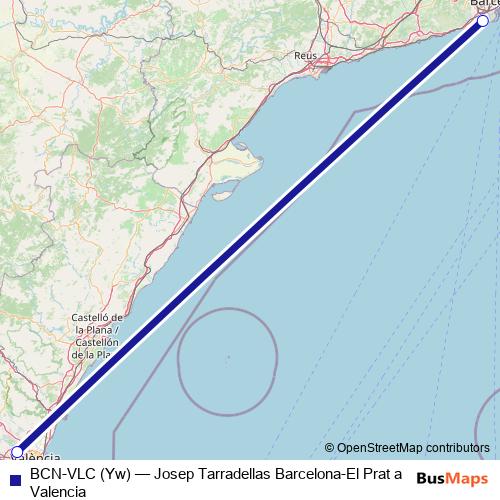 BCN-VLC (Yw) air Line Map