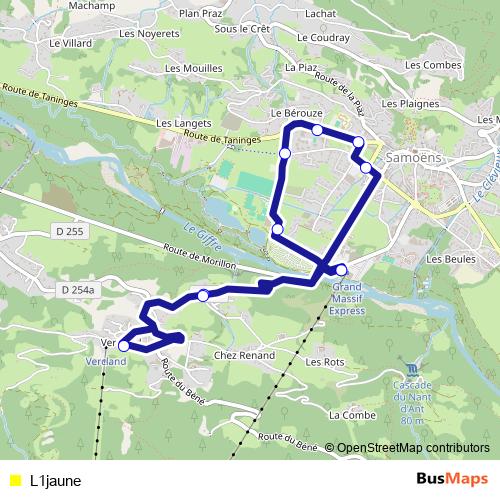 L1jaune bus Line Map