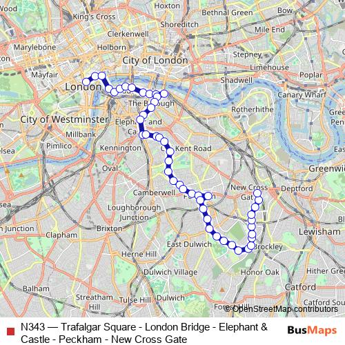 N343 bus Line Map