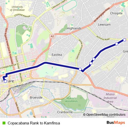Copacabana Rank to Kamfinsa bus Line Map