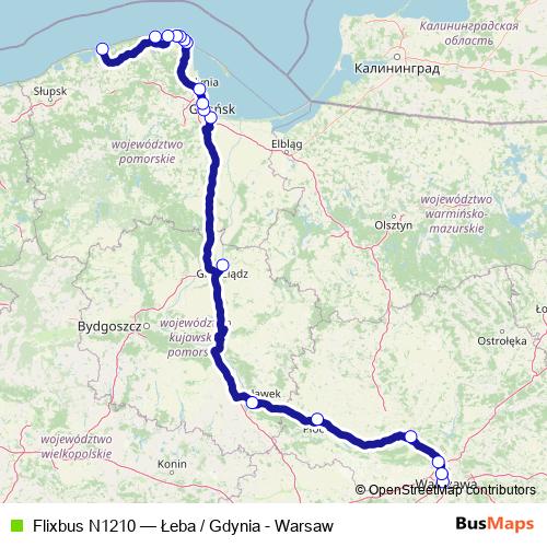 Flixbus N1210 bus Line Map