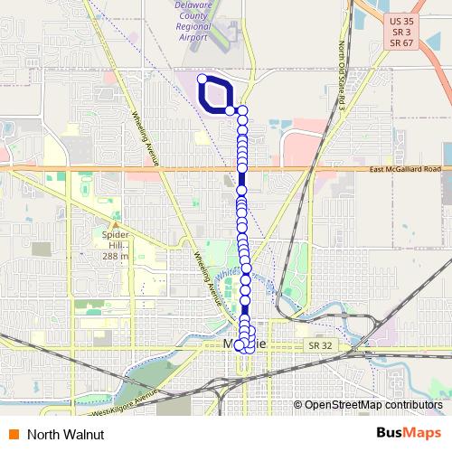 North Walnut bus Line Map