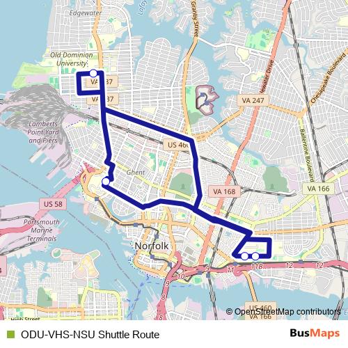ODU-VHS-NSU Shuttle Route bus Line Map