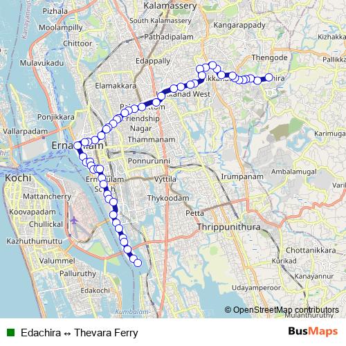 Edachira ↔ Thevara Ferry bus Line Map