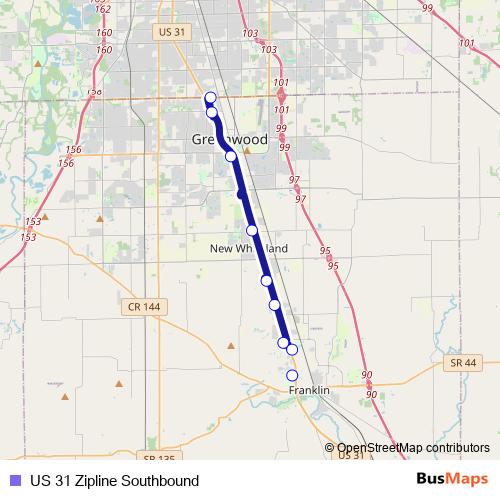 US 31 Zipline Southbound bus Line Map
