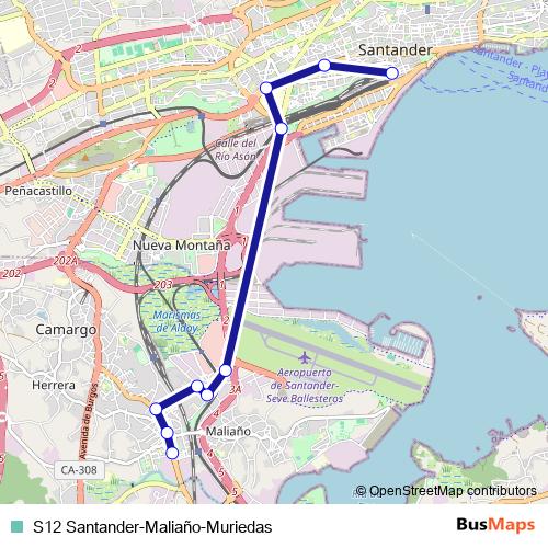 S12 Santander-Maliaño-Muriedas bus Line Map