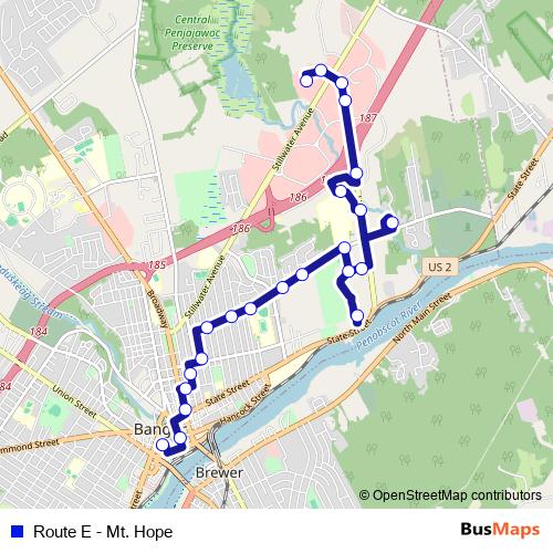 Route E - Mt. Hope bus Line Map