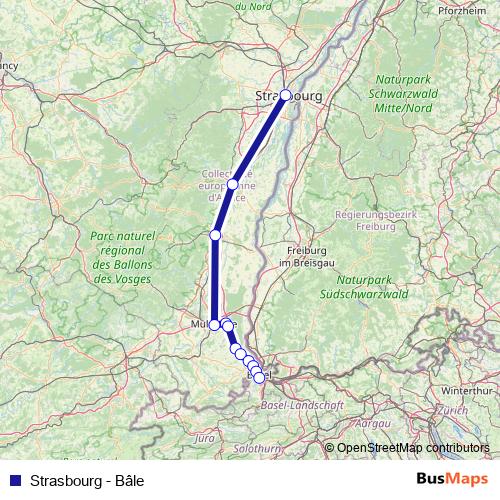 Strasbourg - Bâle rail Line Map