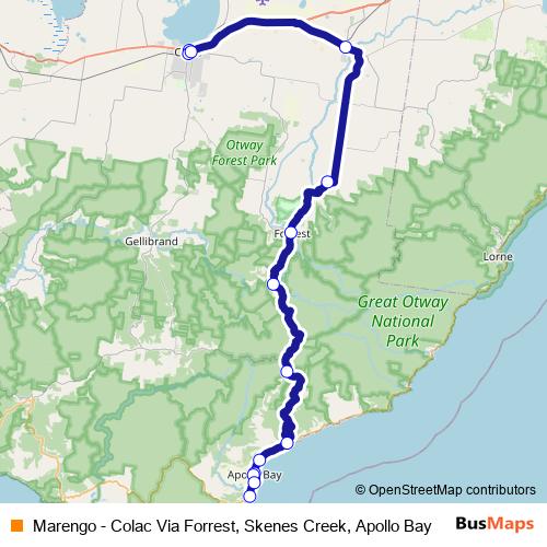 Marengo - Colac Via Forrest, Skenes Creek, Apollo Bay bus Line Map