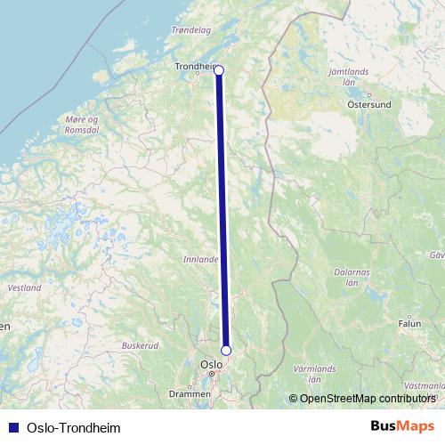 Oslo-Trondheim air Line Map
