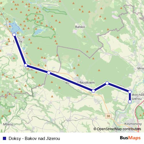 Doksy - Bakov nad Jizerou rail Line Map