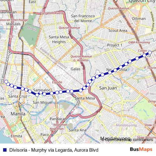 Divisoria - Murphy via Legarda, Aurora Blvd bus Line Map