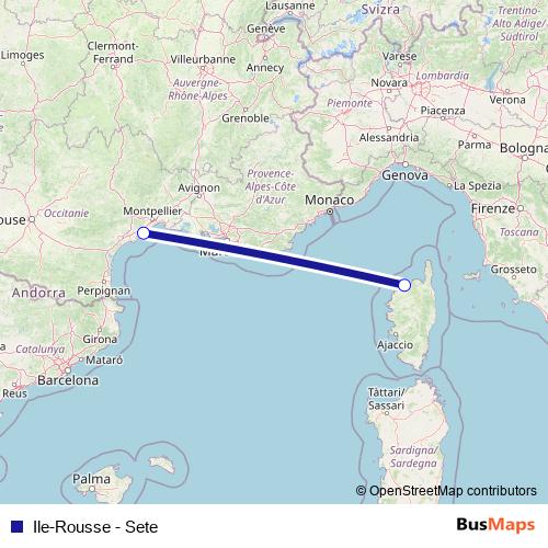 Ile-Rousse - Sete ferry Line Map