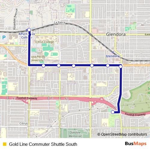 Gold Line Commuter Shuttle South bus Line Map