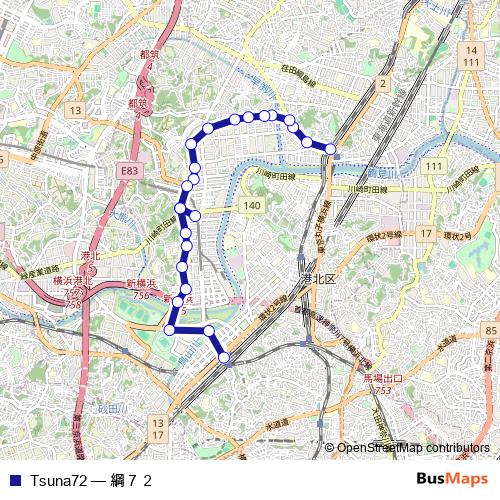 Tsuna72 bus Line Map
