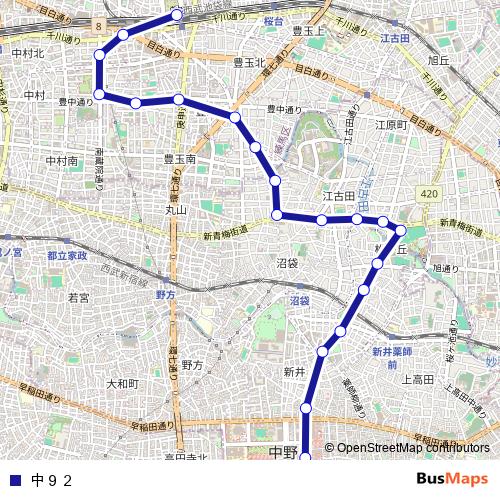 中９２ bus Line Map