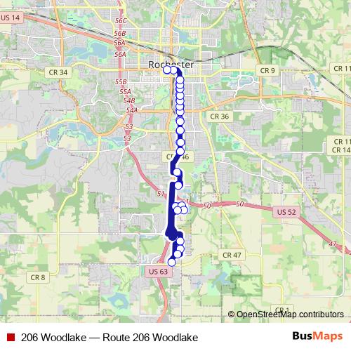 206 Woodlake bus Line Map