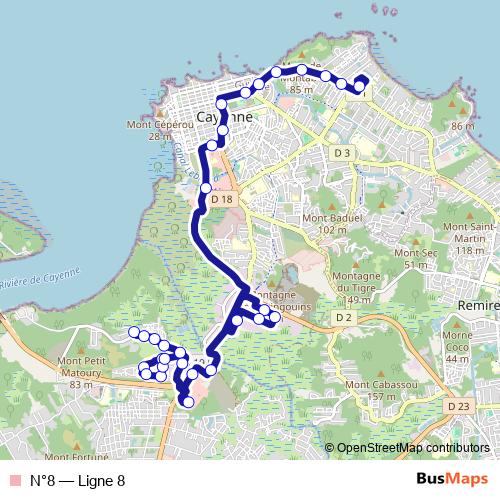 N°8 bus Line Map