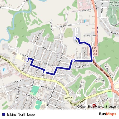 Elkins North Loop bus Line Map