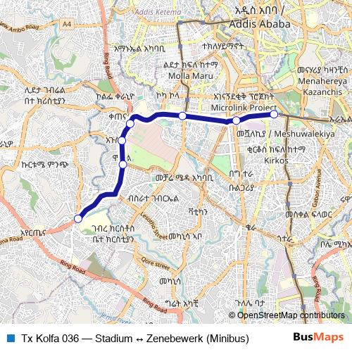Tx Kolfa 036 bus Line Map