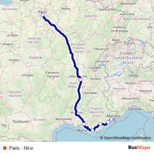 Paris - Nice rail Line Map
