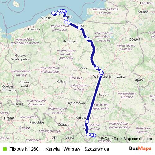 Flixbus N1260 bus Line Map