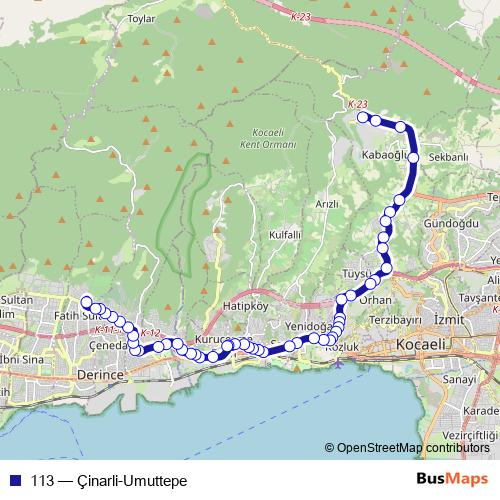 113 bus Line Map