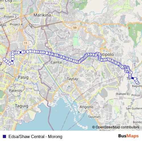 Edsa/Shaw Central - Morong bus Line Map