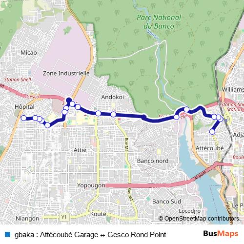 gbaka : Attécoubé Garage ↔ Gesco Rond Point bus Line Map