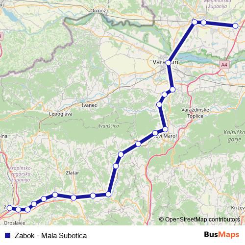 Zabok - Mala Subotica rail Line Map