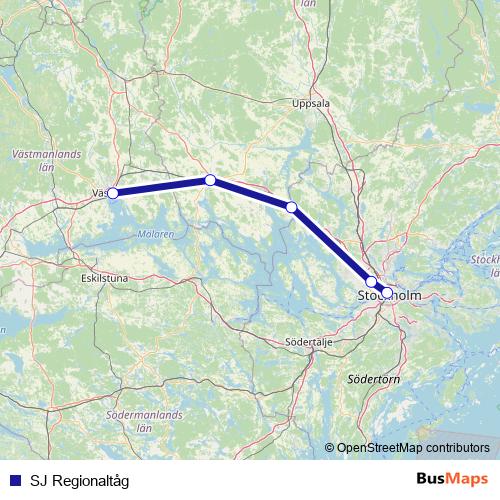 SJ Regionaltåg rail Line Map