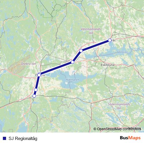 SJ Regionaltåg rail Line Map