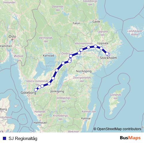 SJ Regionaltåg rail Line Map