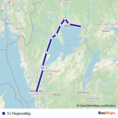 SJ Regionaltåg rail Line Map