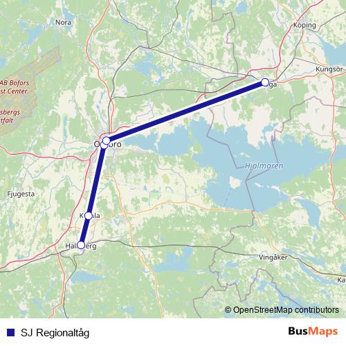 SJ Regionaltåg rail Line Map