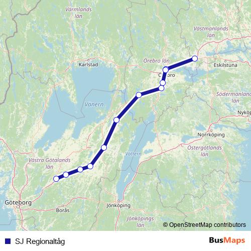 SJ Regionaltåg rail Line Map