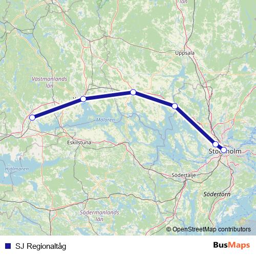 SJ Regionaltåg rail Line Map