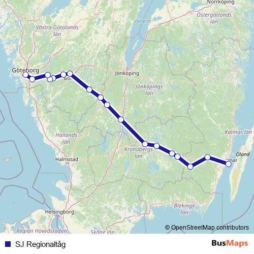 SJ Regionaltåg rail Line Map