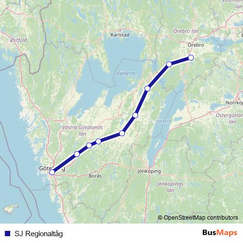 SJ Regionaltåg rail Line Map