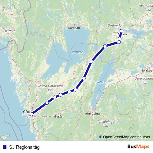 SJ Regionaltåg rail Line Map