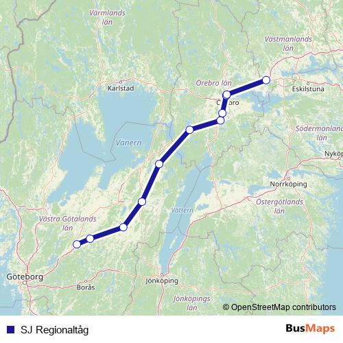 SJ Regionaltåg rail Line Map